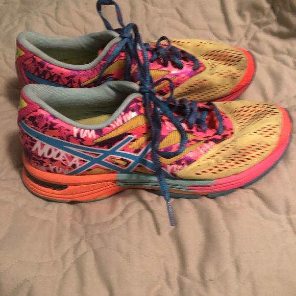 ASICS GEL NOOSA TRI 10 PINK YELLOW TURQUOISE WOMEN’s RUNNING SHOE - Picture 4 of 9